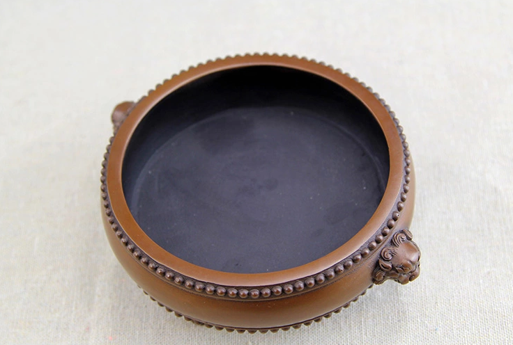 紫銅獅首耳鼓式香爐，簡(jiǎn)約無(wú)蓋熏香爐