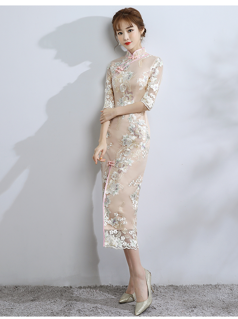 小清新蕾絲旗袍，改良時(shí)尚魚(yú)尾旗袍裙