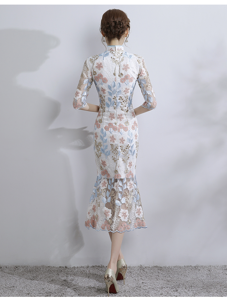 時(shí)尚氣質(zhì)淑女旗袍，改良蕾絲魚(yú)尾旗袍裙