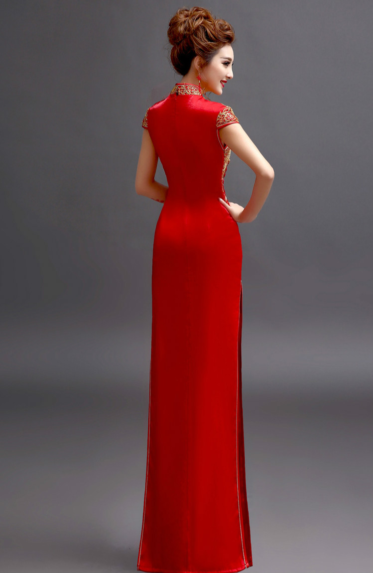 天使嫁衣中式禮服，金絲亮片立體刺繡旗袍