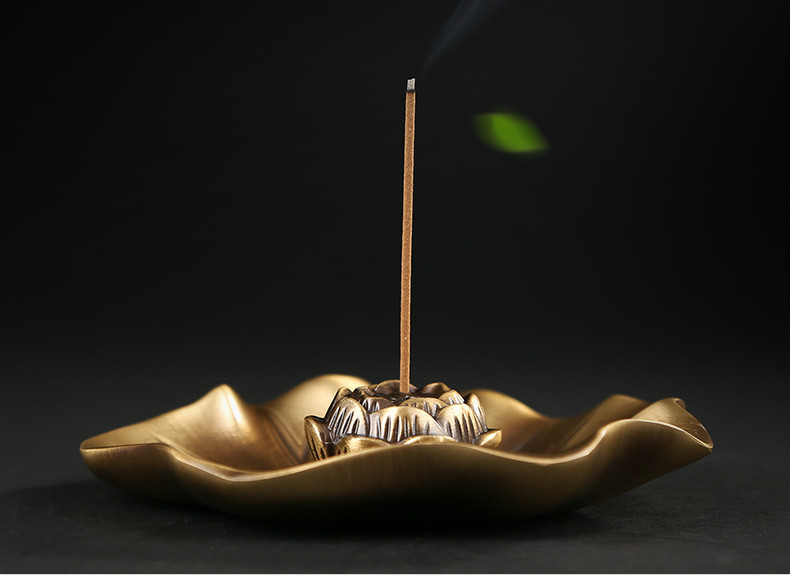 蓮花荷葉香插，仿古色無蓋香爐