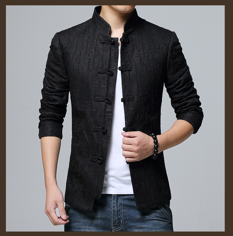 福連文苑盤扣立領(lǐng)修身版外套中山裝