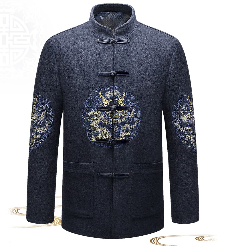 福連文苑羊毛呢男裝金龍刺繡中山裝