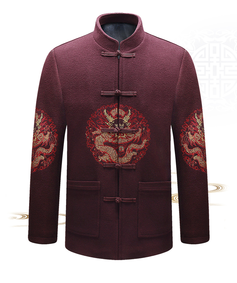 福連文苑羊毛呢男裝金龍刺繡中山裝