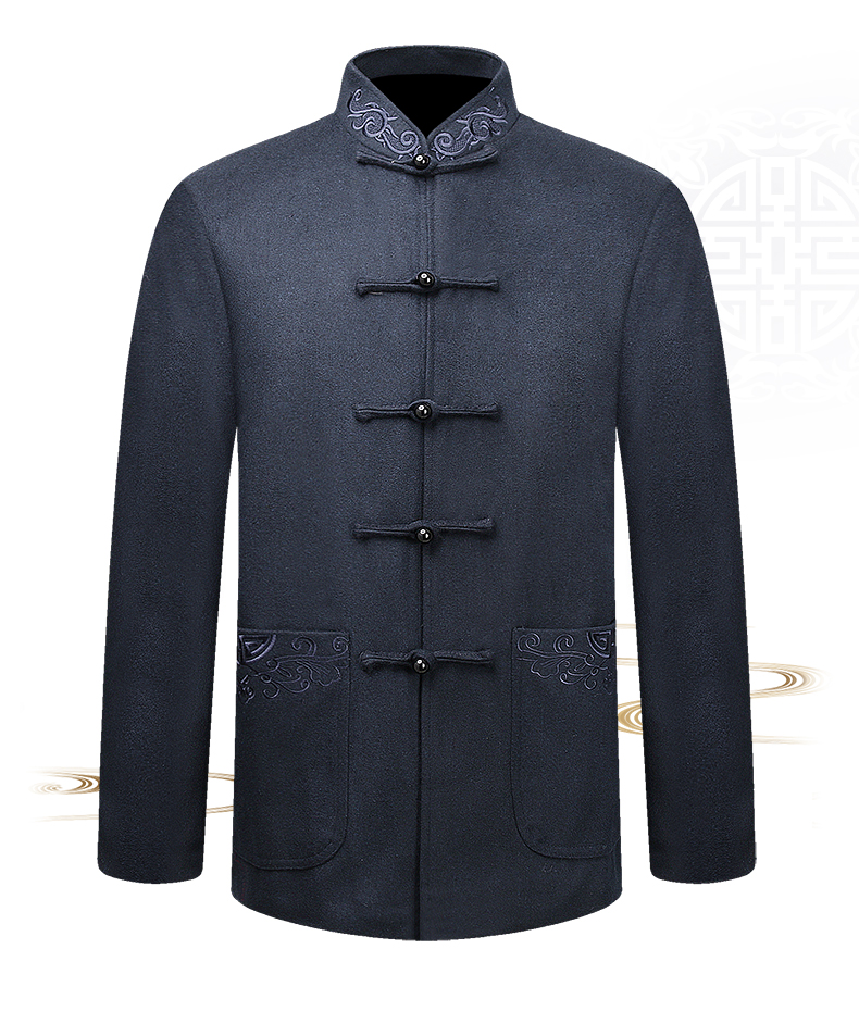 羊毛呢簡約刺繡中山裝，福連文苑秋冬外套