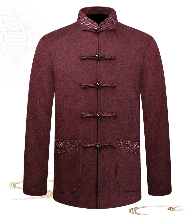 羊毛呢簡約刺繡中山裝，福連文苑秋冬外套