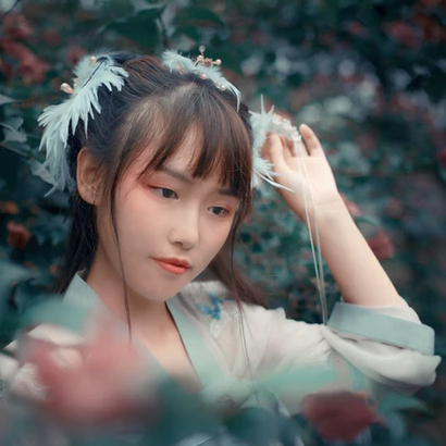 淺藍(lán)漢服小清新頭像，唯美古風(fēng)女生真人頭像