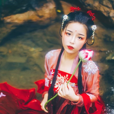 嬌艷紅衣女子頭像，唯美古風真人頭像