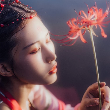 嬌艷彼岸花女子頭像，唯美古風真人頭像