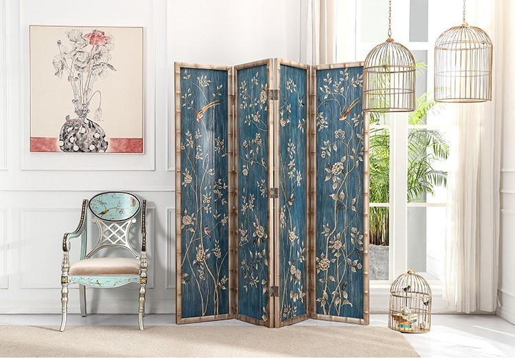 新古典四扇屏風(fēng)隔斷，精美手繪屏風(fēng)