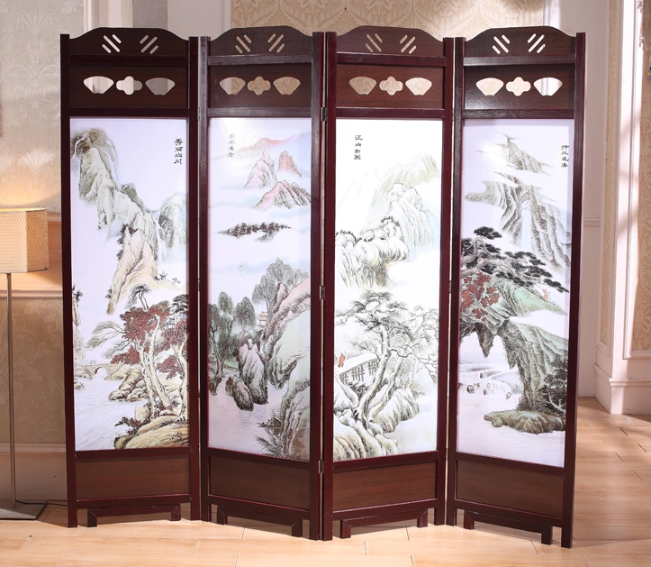 福連文苑實(shí)木古典屏風(fēng)隔斷，山水畫(huà)中式屏風(fēng)
