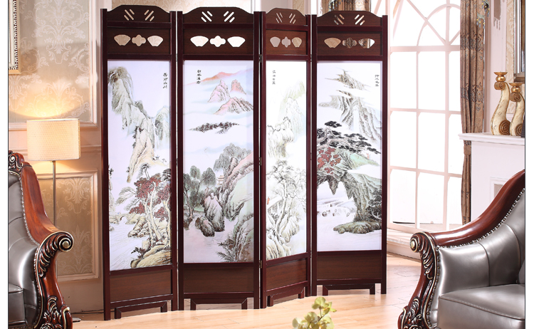 福連文苑實(shí)木古典屏風(fēng)隔斷，山水畫(huà)中式屏風(fēng)