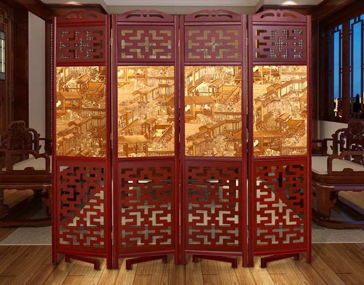 福連文苑實木古典屏風隔斷，中式雙面屏風