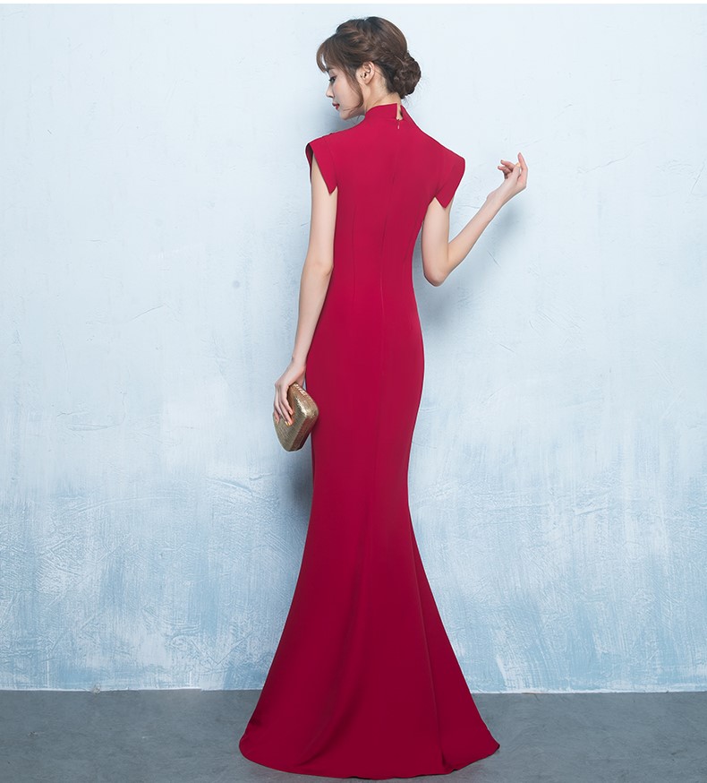 性感氣質(zhì)中式禮服，唯美魚尾開叉晚禮服