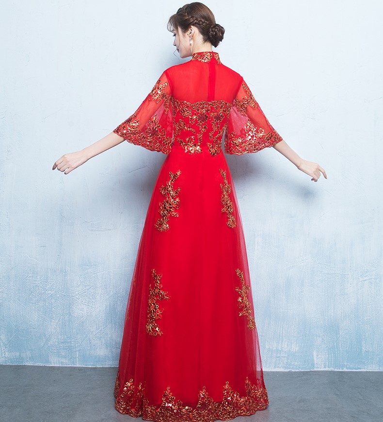 金線(xiàn)刺繡中式禮服，唯美浪漫晚禮服