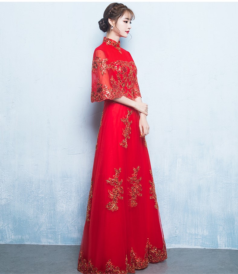 金線(xiàn)刺繡中式禮服，唯美浪漫晚禮服