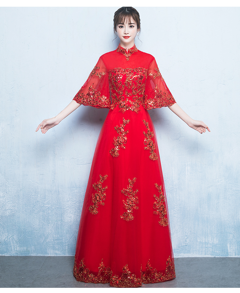 金線(xiàn)刺繡中式禮服，唯美浪漫晚禮服