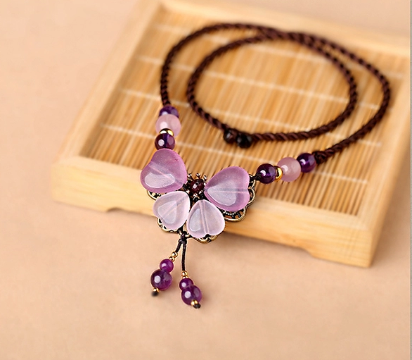 紫色彩玉吊墜鎖骨鏈，福連文苑風項鏈首飾