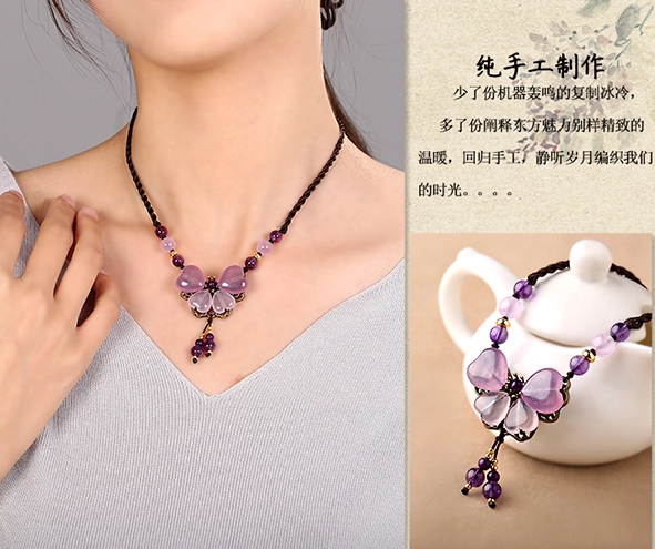 紫色彩玉吊墜鎖骨鏈，福連文苑風項鏈首飾
