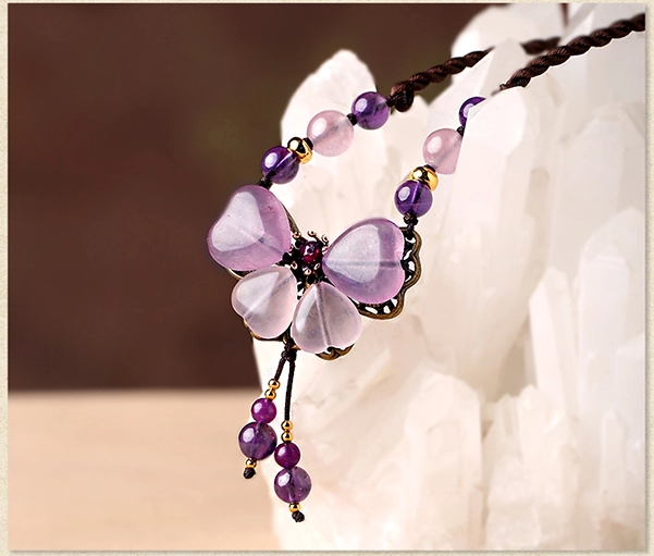 紫色彩玉吊墜鎖骨鏈，福連文苑風項鏈首飾