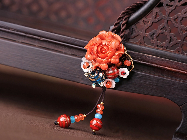 福連文苑立體花朵吊墜胸花，復(fù)古胸針項(xiàng)鏈飾品