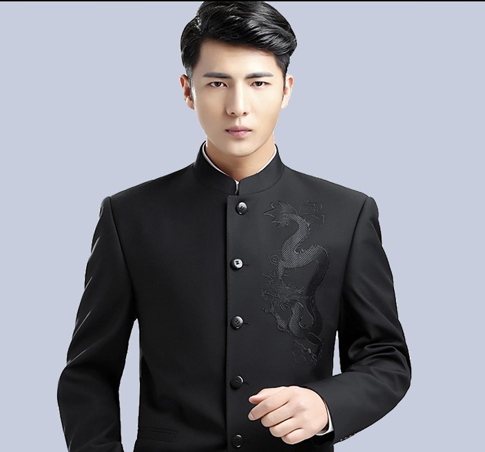 福連文苑休閑男士立領(lǐng)龍紋中山裝