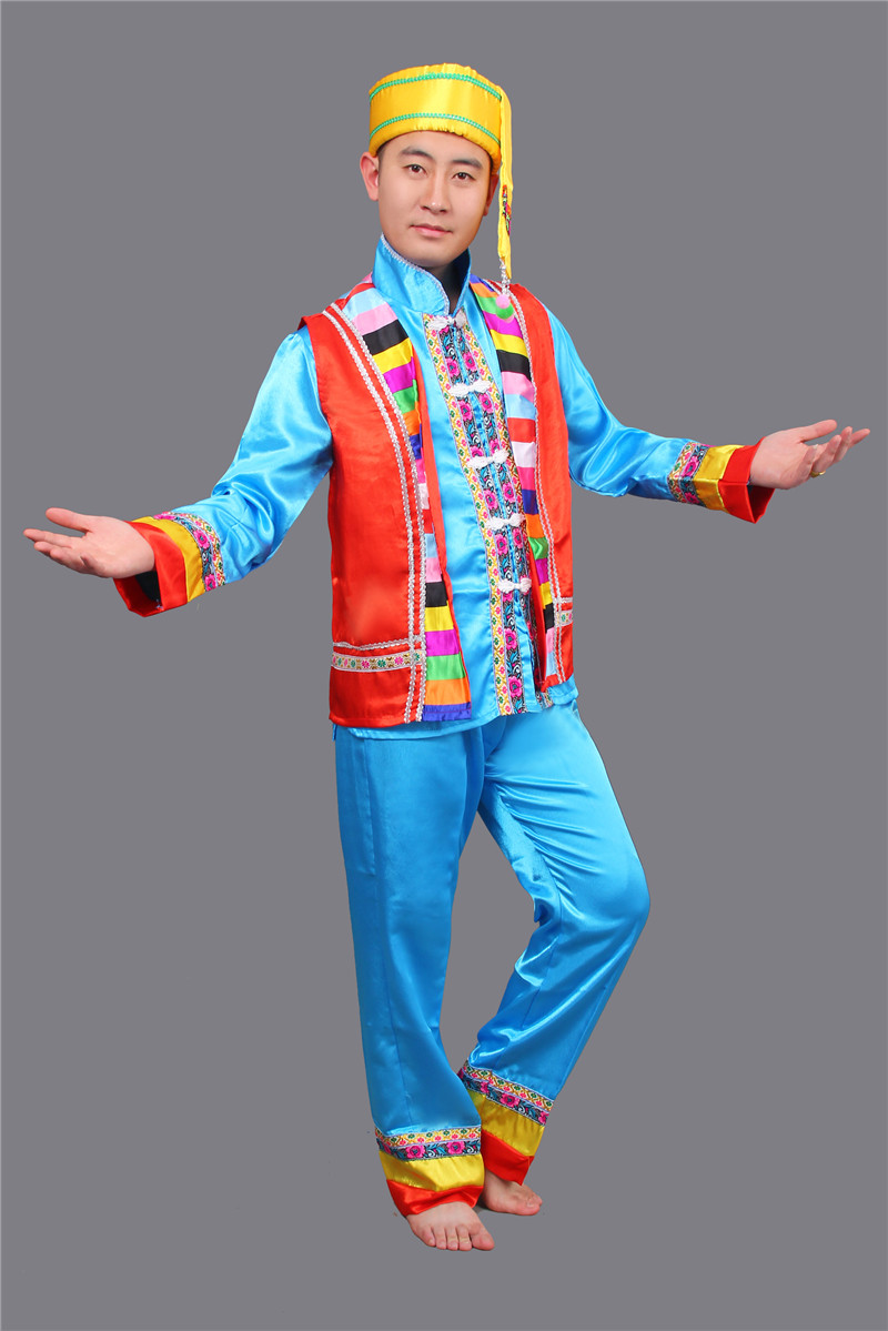 壯族服裝男裝表演服，少數(shù)民族服裝