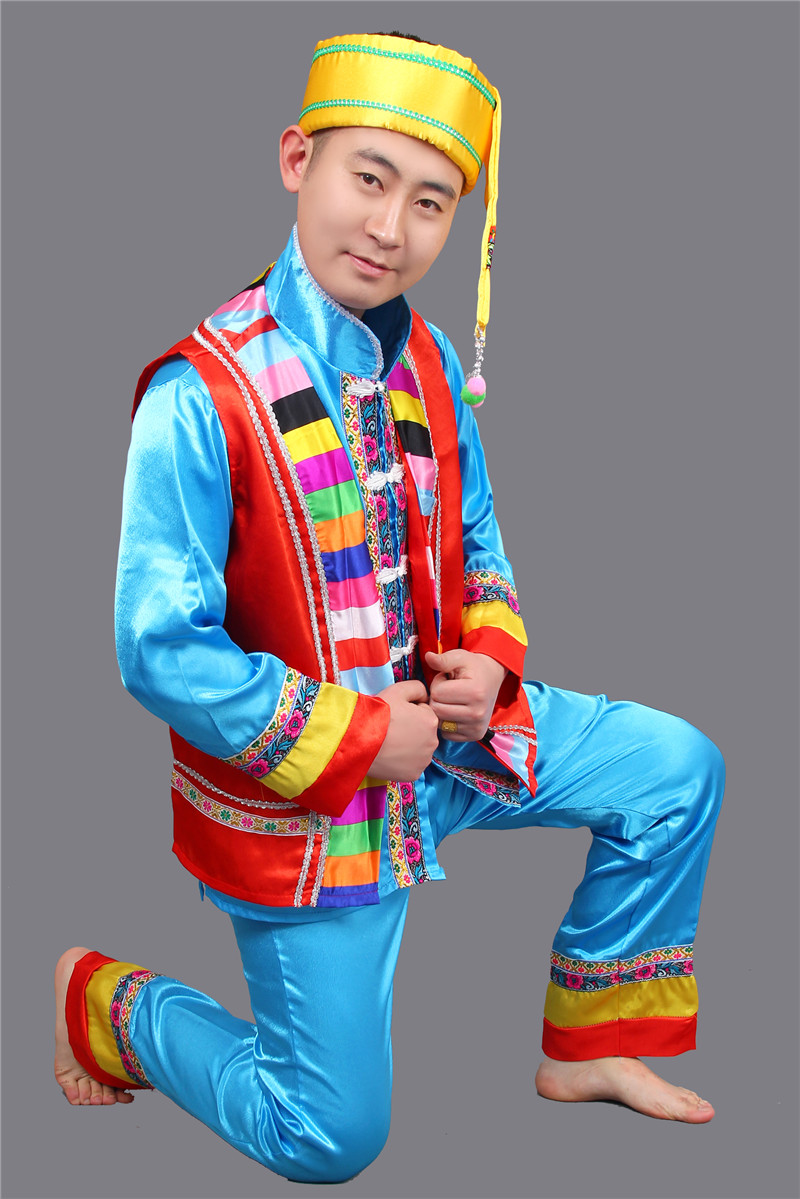 壯族服裝男裝表演服，少數(shù)民族服裝
