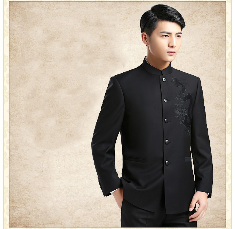 時尚福連文苑龍圖案男青年中山裝