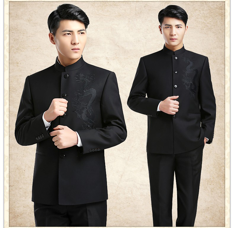 時尚福連文苑龍圖案男青年中山裝