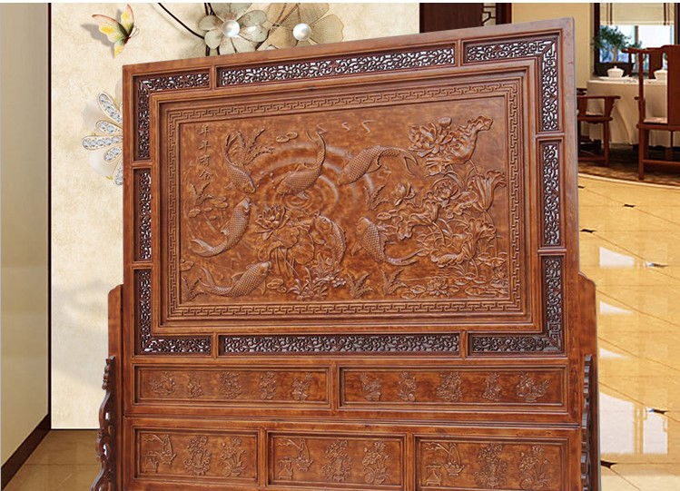 東陽木雕落地屏風(fēng)，實(shí)木中式屏風(fēng)隔斷