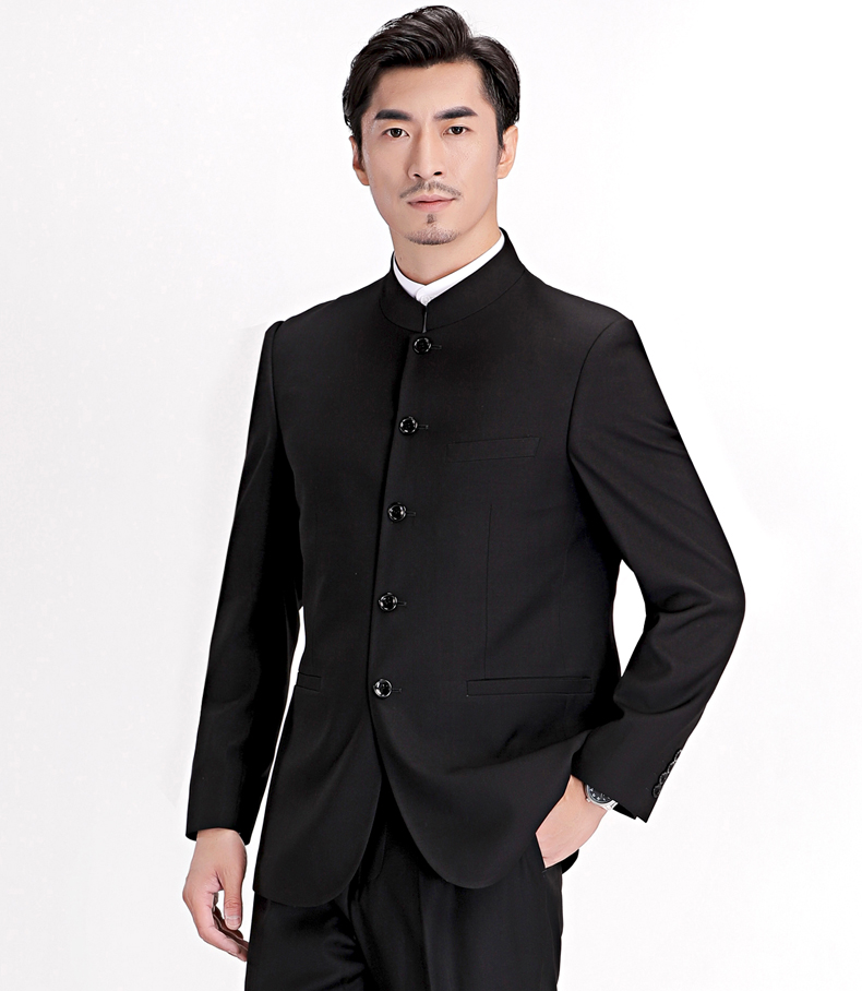 立領(lǐng)圓角福連文苑男士修身版中山裝