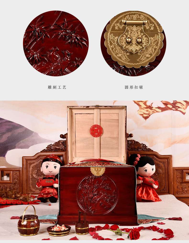 復(fù)古樟木箱，精美竹子雕花木箱子