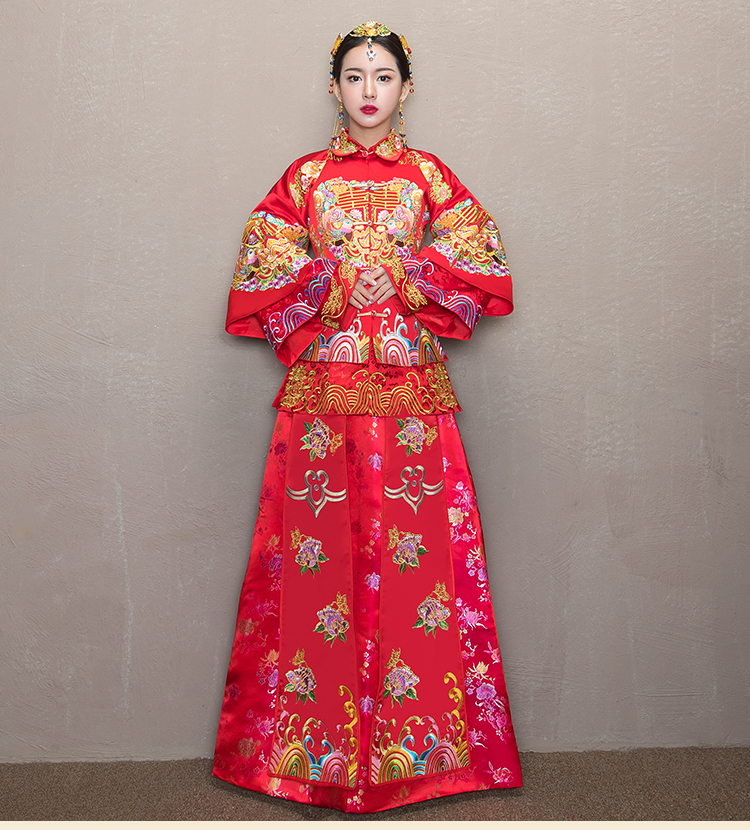 精致優(yōu)雅中式禮服，時(shí)尚福連文苑新娘禮服