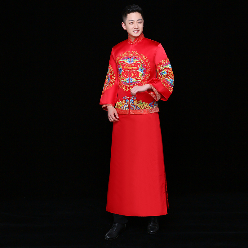 秀禾服男裝中式禮服，紅色雙喜新郎禮服