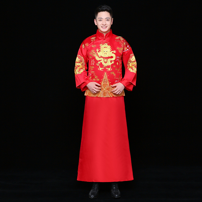 金龍刺繡男士中式禮服，時尚福連文苑新郎禮服