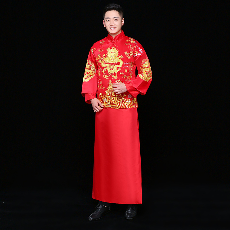 金龍刺繡男士中式禮服，時尚福連文苑新郎禮服