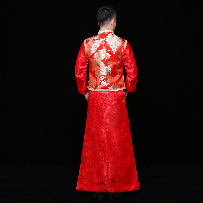 金龍刺繡馬褂男士中式禮服，時尚新郎禮服