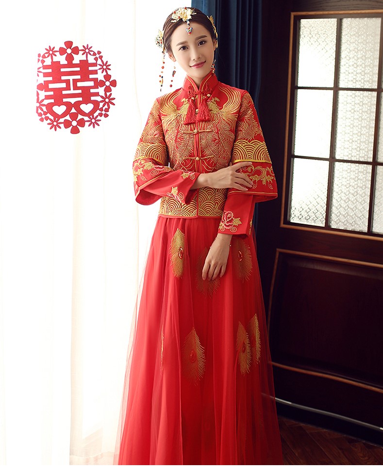 傳統(tǒng)古典中式禮服，復(fù)古新娘結(jié)婚禮服