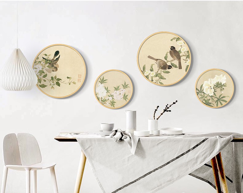 福連文苑圓形花鳥國畫裝飾畫