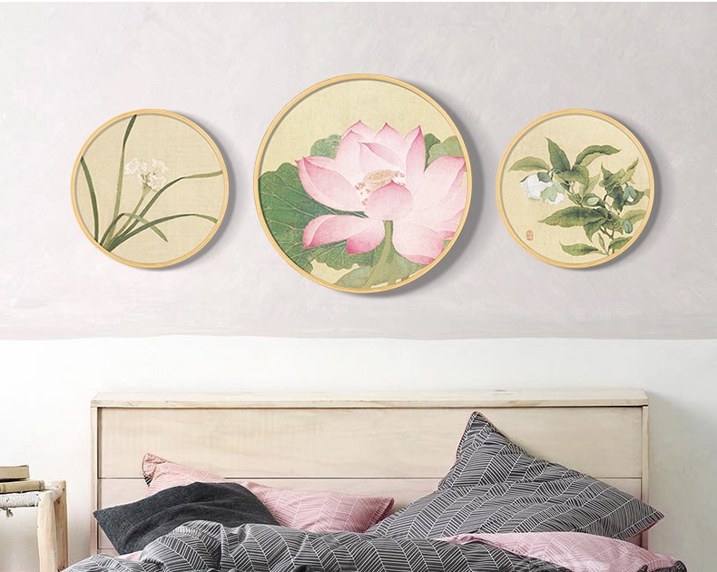 福連文苑圓形花鳥國畫裝飾畫