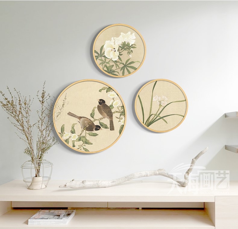 福連文苑圓形花鳥國畫裝飾畫