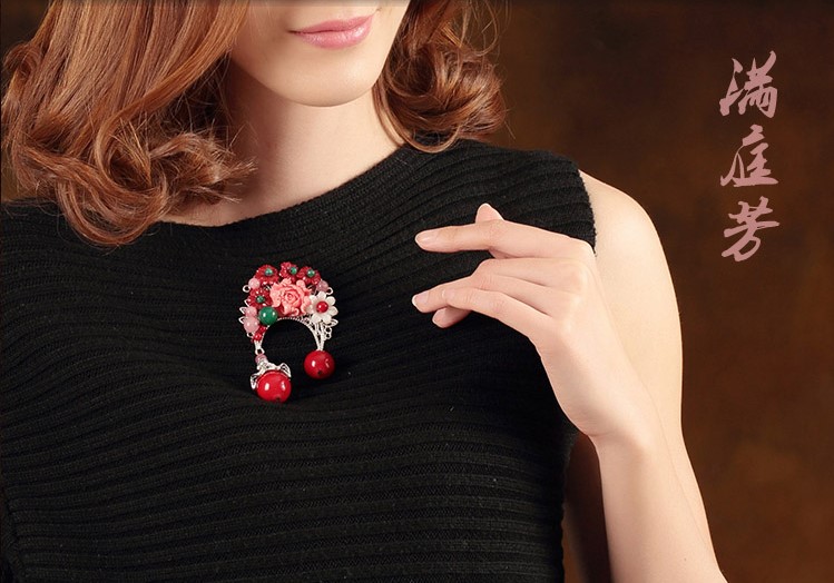 貝殼花朵古典福連文苑胸針，復(fù)古風(fēng)胸花