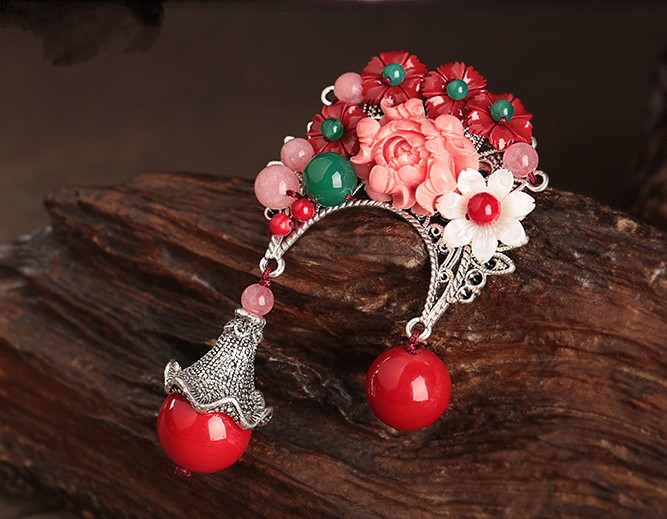 貝殼花朵古典福連文苑胸針，復(fù)古風(fēng)胸花