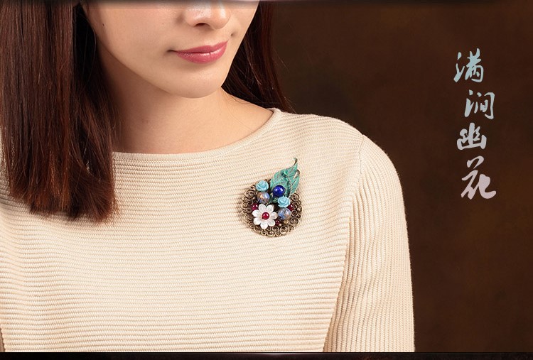 滿澗幽花胸針，樹葉貝殼胸花飾品