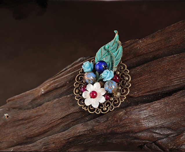 滿澗幽花胸針，樹葉貝殼胸花飾品
