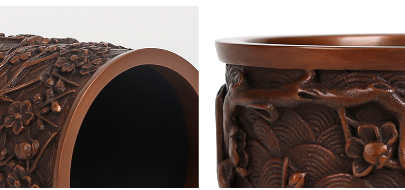 仿古梅花紋筆筒，文房四寶擺件