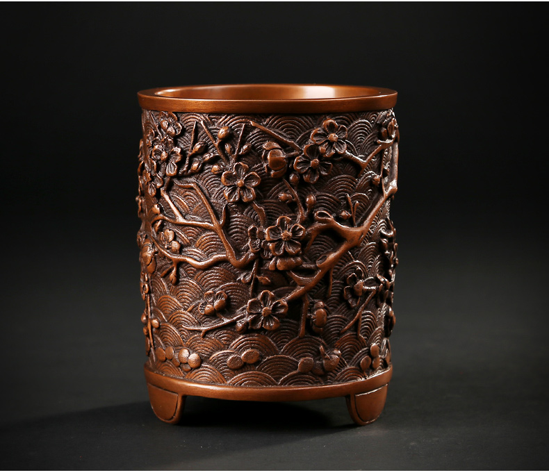 仿古梅花紋筆筒，文房四寶擺件