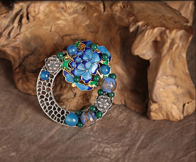 藍(lán)蓮花復(fù)古風(fēng)毛衣胸針，福連文苑胸花飾品