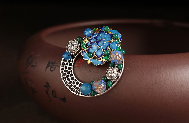 藍(lán)蓮花復(fù)古風(fēng)毛衣胸針，福連文苑胸花飾品